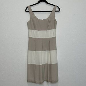Lauren Ralph Lauren Women's Size 8 Tan Cream Stripe Sleeveless Lined Zip Dress